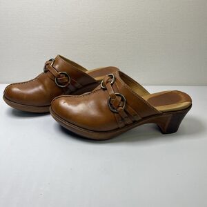 Frye Cheryl Triple Ring Harness Mules Clogs Brown Leather Slip On Shoes Size 8